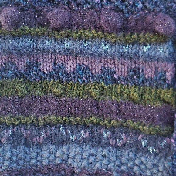 HANDMADE HANDKNIT SWEATER VEST BUTTON UP BLUE PURPLE GREEN TEXTURED SMALL - Picture 8 of 10